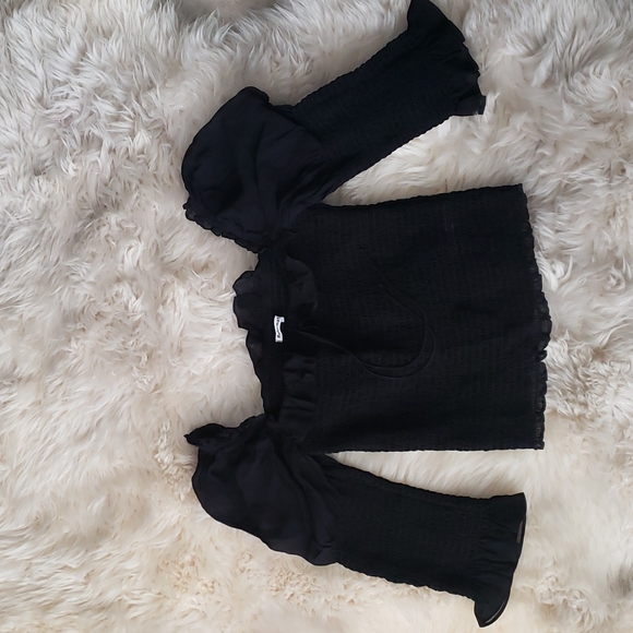 Reformation Julie Smock Top Black Fitted Long Sleeve Top - Picture 5 of 16